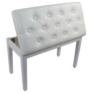 YMC White Ebony Wood Leather Piano Bench Padded Double Duet Keyboard Seat Storage (White)