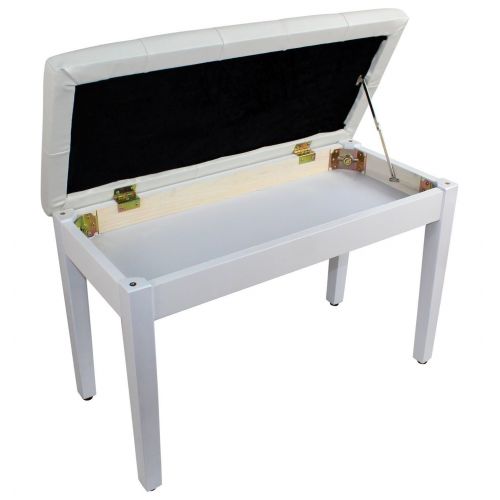  YMC White Ebony Wood Leather Piano Bench Padded Double Duet Keyboard Seat Storage (White)