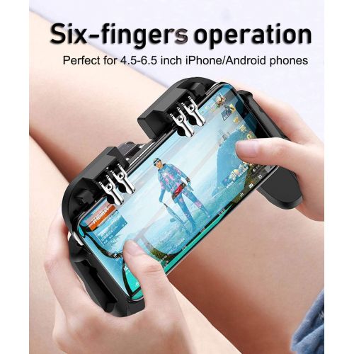  4 Trigger Mobile Game Controller with Cooling Fan for PUBG/Call of Duty/Fortnite [6 Finger Operation] YOBWIN L1R1 L2R2 Gaming Grip Gamepad Mobile Controller Trigger for 4.7-6.5 iOS