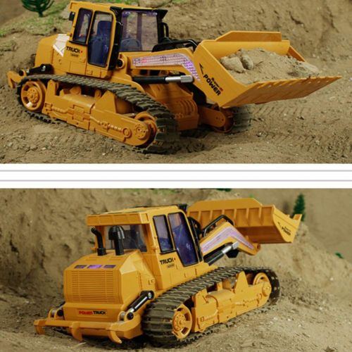 YOEDAF 5 Channel RC Bulldozer,Full Function Remote Controlled Excavator Front Loader Dump Construction Truck Vehicle Toy for Children Kids(Yellow)