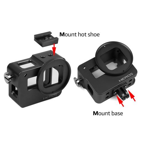  YOEMELY Aluminum Housing GoPro Hero 7 Black Hero 6 Hero 5 Hero 2018 Skeleton Shell Case Frame with Wide Angle Vignetting 52mm UV Filter and Universal Hot Shoe