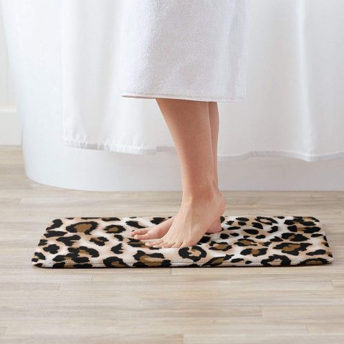  YOFFYO Anti-Slip Waterproof Bathroom Mat Indoor Outdoor Bedroom Livingroom Diningroom Playroom Kitchen Patio Entrance Floor Mat Leopard Prints Printed