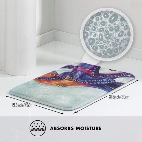  YOFFYO Absorben Anti-Slip Bathtub Mat Indoor/Outdoor/Frontdoor/Home Decor Perfect for Bedroom/Livingroom/Diningroom/Playroom/Kitchen Purple Octopus Mint Green