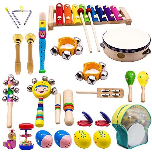  [아마존베스트]YOFITT ATDAWN Kids Musical Instruments, 15 Types 22pcs Wood Percussion Xylophone Toys for Boys and Girls Preschool Education with Storage Backpack