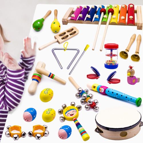  [아마존베스트]YOFITT ATDAWN Kids Musical Instruments, 15 Types 22pcs Wood Percussion Xylophone Toys for Boys and Girls Preschool Education with Storage Backpack