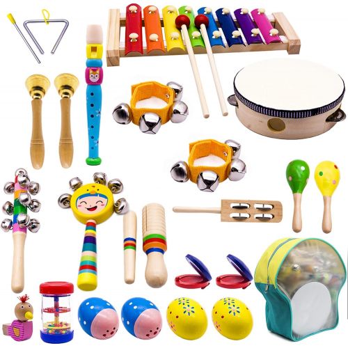  [아마존베스트]YOFITT ATDAWN Kids Musical Instruments, 15 Types 22pcs Wood Percussion Xylophone Toys for Boys and Girls Preschool Education with Storage Backpack
