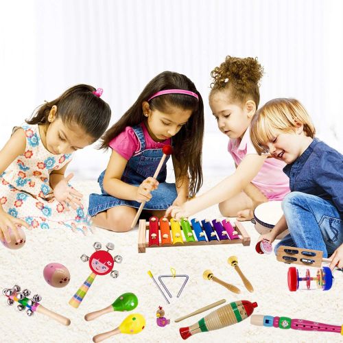  [아마존베스트]YOFITT ATDAWN Kids Musical Instruments, 15 Types 22pcs Wood Percussion Xylophone Toys for Boys and Girls Preschool Education with Storage Backpack