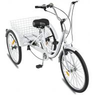 YOG Adult Tricycle 7 Speed 3-Wheel Bicycle with Shopping Basket for Picnic Shopping Work Men and Women