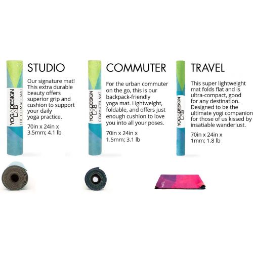  YOGA DESIGN LAB | Commuter Yoga Mat | 2-in-1 Mat+Towel | Lightweight, Foldable, Eco Luxury | Ideal Hot Yoga, Bikram, Pilates, Barre, Sweat | 1.5mm Thick | Includes Carrying Strap!