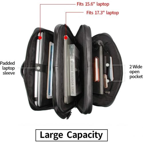  [아마존베스트]YOGCI Mens Real Leather Briefcase Business Travel Messenger Bag Fits 17 Inch Laptop YKK Zipper (Black)