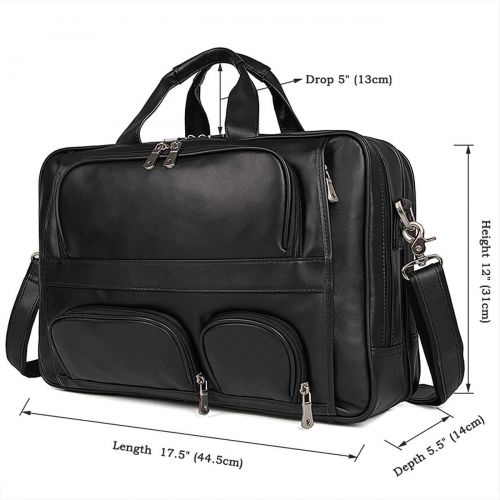  [아마존베스트]YOGCI Mens Real Leather Briefcase Business Travel Messenger Bag Fits 17 Inch Laptop YKK Zipper (Black)