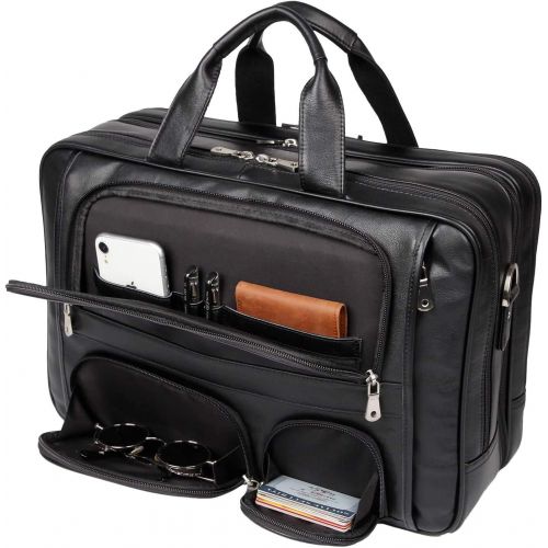  [아마존베스트]YOGCI Mens Real Leather Briefcase Business Travel Messenger Bag Fits 17 Inch Laptop YKK Zipper (Black)