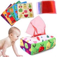 Baby Toys 6 to 12 Months - Tissue Box Toy Montessori for Babies 6-12 Months, Soft Stuffed High Contrast Crinkle Infant Sensory Toys, Boys&Girls Kids Early Learning Gifts