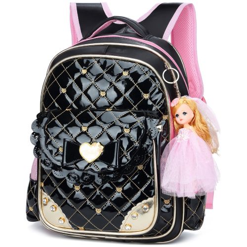  YOJOY Cute Waterproof Backpacks for Girls Princess Style Schoolbag Bowknot Diamante Girly Bookbags (Small, Black)