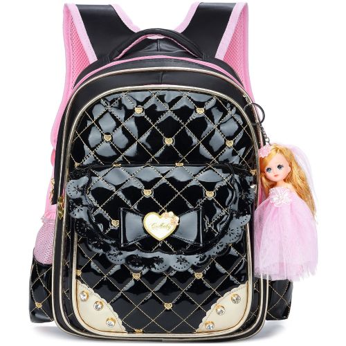  YOJOY Cute Waterproof Backpacks for Girls Princess Style Schoolbag Bowknot Diamante Girly Bookbags (Small, Black)