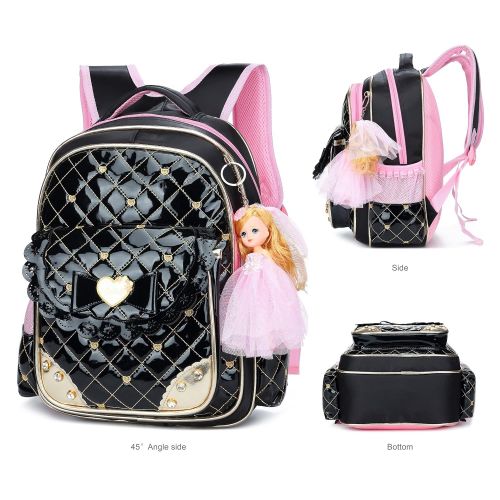  YOJOY Cute Waterproof Backpacks for Girls Princess Style Schoolbag Bowknot Diamante Girly Bookbags (Small, Black)