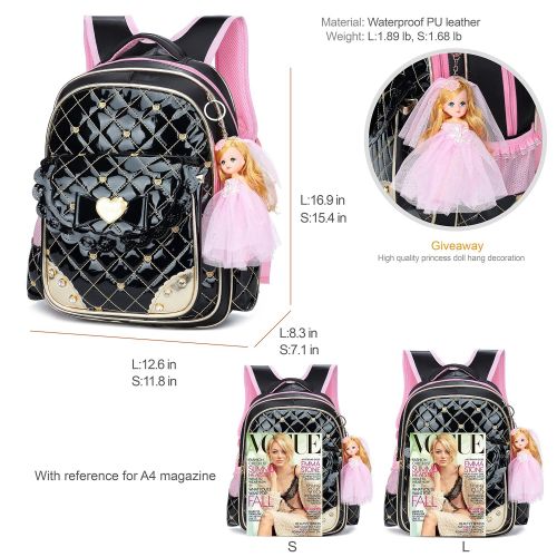  YOJOY Cute Waterproof Backpacks for Girls Princess Style Schoolbag Bowknot Diamante Girly Bookbags (Small, Black)