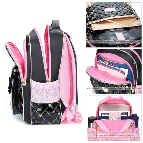  YOJOY Cute Waterproof Backpacks for Girls Princess Style Schoolbag Bowknot Diamante Girly Bookbags (Small, Black)