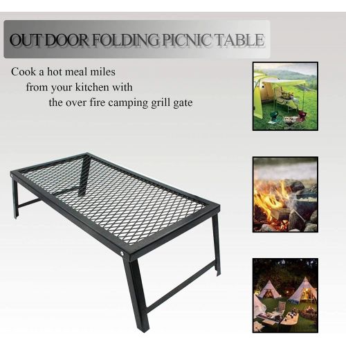  YOLER Folding Campfire Grill Heavy Duty Steel Grate, Portable Over Fire Camp Grill for Outdoor Cooking Grill Travel Picnic (21.6 x 11.8 x 7.1in)