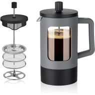 YOLIFE 21oz French Press Coffee Maker 2 Cup, Heat-resistant Borosilicate Glass, 4-Level Filters, Portable Cold Brew for Travel, Home (Grey and Black)