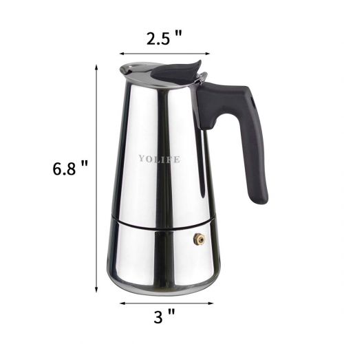  YOLIFE 4 Cup Stovetop Espresso Maker,Stainless Steel Italian Coffee Moka Pot for Small Induction Cookers,200ml/7oz(1 Cup=50ml) (4 CUP(200ml))