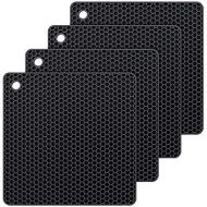 [아마존베스트]YOLIFE Silicone Hot Pads,Non Slip, Flexible, Durable Multi-Use Pot Holders, Trivets mat, Jar Opener, Spoon Rests,Garlic Peeler- Dishwasher Safe Set of 4 (Black)