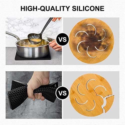  [아마존베스트]YOLIFE Silicone Hot Pads,Non Slip, Flexible, Durable Multi-Use Pot Holders, Trivets mat, Jar Opener, Spoon Rests,Garlic Peeler- Dishwasher Safe Set of 4 (Black)