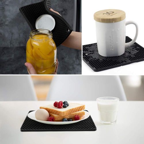  [아마존베스트]YOLIFE Silicone Hot Pads,Non Slip, Flexible, Durable Multi-Use Pot Holders, Trivets mat, Jar Opener, Spoon Rests,Garlic Peeler- Dishwasher Safe Set of 4 (Black)