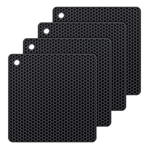  [아마존베스트]YOLIFE Silicone Hot Pads,Non Slip, Flexible, Durable Multi-Use Pot Holders, Trivets mat, Jar Opener, Spoon Rests,Garlic Peeler- Dishwasher Safe Set of 4 (Black)