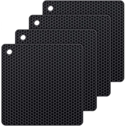  [아마존베스트]YOLIFE Silicone Hot Pads,Non Slip, Flexible, Durable Multi-Use Pot Holders, Trivets mat, Jar Opener, Spoon Rests,Garlic Peeler- Dishwasher Safe Set of 4 (Black)