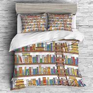 YOLIYANA 3 Pieces (1 Duvet Cover 2 Pillow Shams)/All Seasons/Home Comforter Bedding Sets Duvet Cover Sets for Adult Kids/Singe/Modern,Library Bookshelf with A Ladder School Education Campus