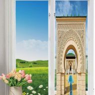 YOLIYANA Frosted Glass Window Film No Glue Privacy Window Cling 3D Arabian Glass Stickers for Bathroom 24 by 48