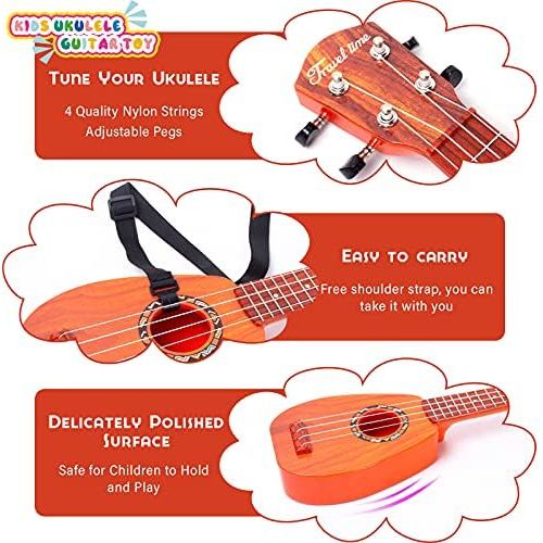  [아마존베스트]YOLOPLUS+ 17 Inch Kids Ukulele Guitar Toy 4 Strings Mini Children Musical Instruments Educational Learning Toy for Toddler Beginner Keep Tone Anti-Impact Can Play With Picks/Strap/Primary Tu