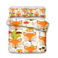 YOMIMAX Cute Orange Fox Print 3D Bed Cover Designs Microfiber Fox Bedding for Girls(Twin,B)