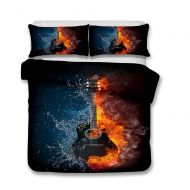 YOMIMAX 3D Flame Guitar Bedding Sets Kids Duvet Cover Set with 2 Pillowcase 3pcs King Size(King,A)