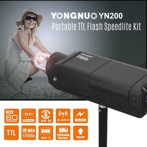  YONGNUO YN200 Portable TTL Flash Speedlite Kit Outdoor Flash Light w/ 2900mAh Lithium Battery & Battery Charger 200W GN60 1/8000s HSS 5600K Compatible with Nikon Sony Canon EOS DSL