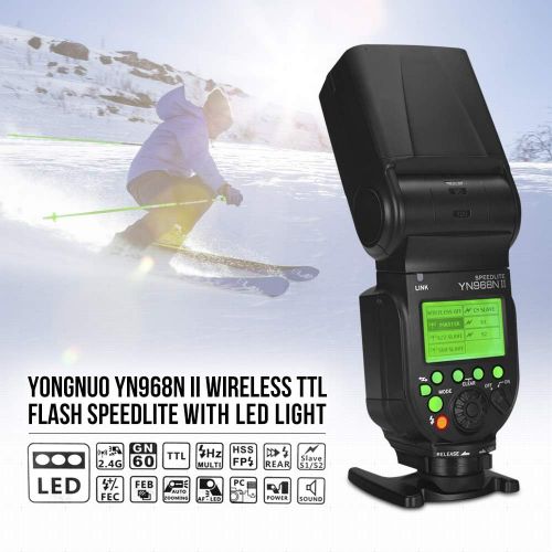  YONGNUO YN968N II TTL Flash Speedlite 1/8000s HSS Built-in LED Light 5600K Compatible with Nikon DSLR Cameras Compatible with YN622N YN560 Wireless System (YONGNUO YN968N New Versi