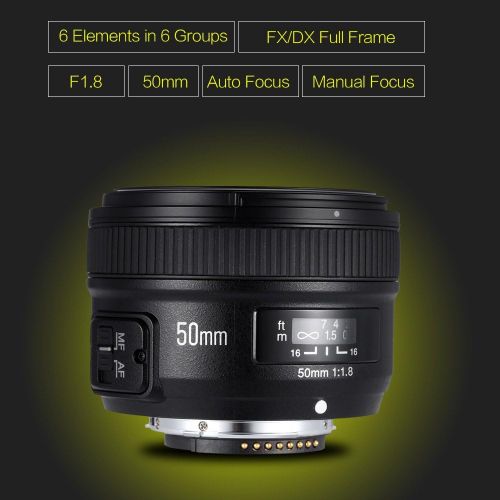  YONGNUO YN50mm F1.8N Manual Focus Lens Standard Prime Lens Large Aperture FX DX Compatible with Nikon DSLR Cameras