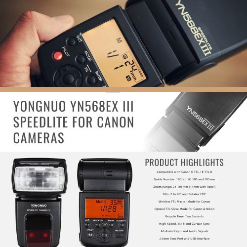  YONGNUO Yongnuo YN568EX III Speedlite Wireless TTL Master Slave Flash for Canon DSLR Cameras with Flash Bracket, Bounce Diffuser, and Basic Bundle