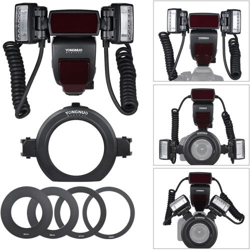  YONGNUO YN24EX E-TTL Macro Flash Speedlite 5600K 2pcs Flash Heads 4pcs Adapter Rings Canon EOS 1Dx 5D3 6D 7D 70D 80D Cameras