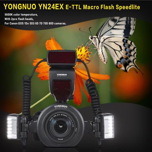  YONGNUO YN24EX E-TTL Macro Flash Speedlite 5600K 2pcs Flash Heads 4pcs Adapter Rings Canon EOS 1Dx 5D3 6D 7D 70D 80D Cameras
