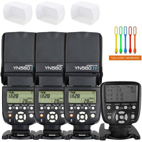  YONGNUO Yongnuo 3PCS YN-560IV Manual Flash Speedlite Light + YN560 TX LCD Wireless Flash Trigger Remote Controller For Canon DLSR Cameras+3pcs Camera Flash Diffuser +Huihuang USB LED free