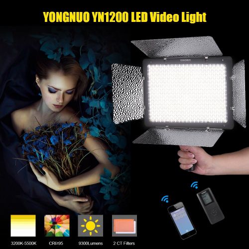  YONGNUO YN1200 LED Video Light 3200K-5500K Photography Video Recording Fill Light wRemote Controller Adjustable Brightness CRI≥95 Support APP Remote Control Studio Lighting