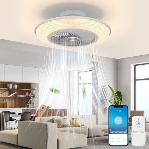  YONOK 72W Ceiling Fan with Lights Remote Control , 24 In Smart Ceiling Fan 3 Gear Wind, 8 Blades 360° Larger Wind Supply, 3 Color Stepless Dimming, Quick Flush Mount Ceiling Fan Fo