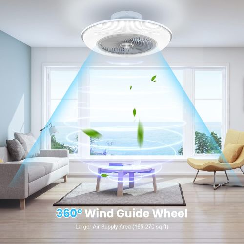  YONOK 72W Ceiling Fan with Lights Remote Control , 24 In Smart Ceiling Fan 3 Gear Wind, 8 Blades 360° Larger Wind Supply, 3 Color Stepless Dimming, Quick Flush Mount Ceiling Fan Fo