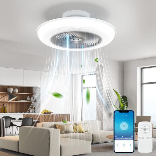  YONOK 72W Ceiling Fan with Lights Remote Control , 24 In Smart Ceiling Fan 3 Gear Wind, 8 Blades 360° Larger Wind Supply, 3 Color Stepless Dimming, Quick Flush Mount Ceiling Fan Fo