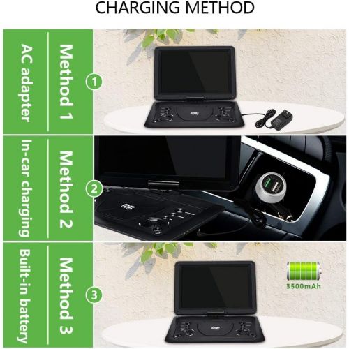  YOOHOO 16.9 Portable CD/DVD Player for Car with 14.1 270°Swivel High Definition LCD Screen,6 Hours Rechargeable Battery,Supports SD Card/USB/CD/DVD (Black)