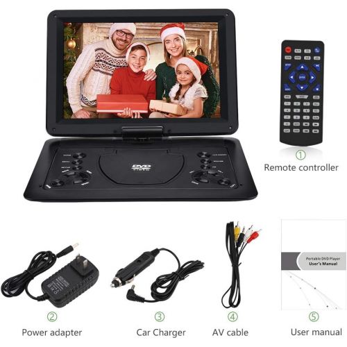  YOOHOO 16.9 Portable CD/DVD Player for Car with 14.1 270°Swivel High Definition LCD Screen,6 Hours Rechargeable Battery,Supports SD Card/USB/CD/DVD (Black)