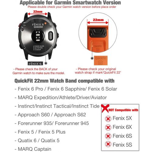  YOOSIDE Fenix 5/Fenix 6 Watch Band, 22mm Quick Easy Fit Nylon Durable Wristband Strap for Garmin Fenix 5/5 Plus,Fenix 6,Instinct,Quatix 5, MARQ,Forerunner 935/945,Fit Wrist 6.3-8.6