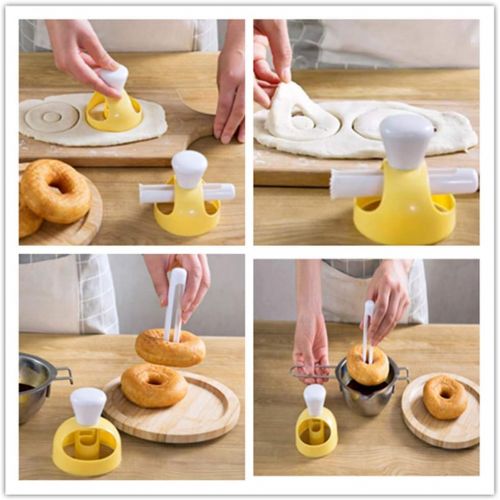  YOOUSOO 2 Pack Donut Cutters Set 3 inch,Cookie Cutter Round for Baking Donut Mould Maker Plastic with Dipping Plier, Cake Mold Biscuit Cutter Non-Stick Mold Baking DIY Donut Tools